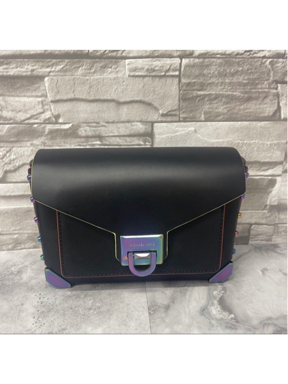 Michael Kors Manhattan Black Neon Contrast Crossbody Rare Sample Bag - Picture 2 of 7